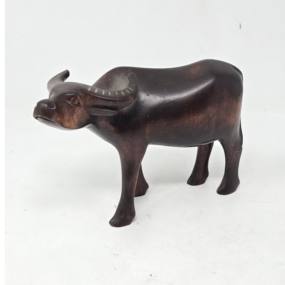 Vtg Water Buffalo wood figurine hand carved home decor collectible animal safari